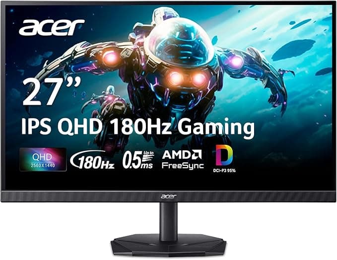 acer Nitro 27 Inch QHD 2560 x 1440 IPS Gaming Monitor | AMD FreeSync | Up to 180Hz Refresh | Up to 0.5ms